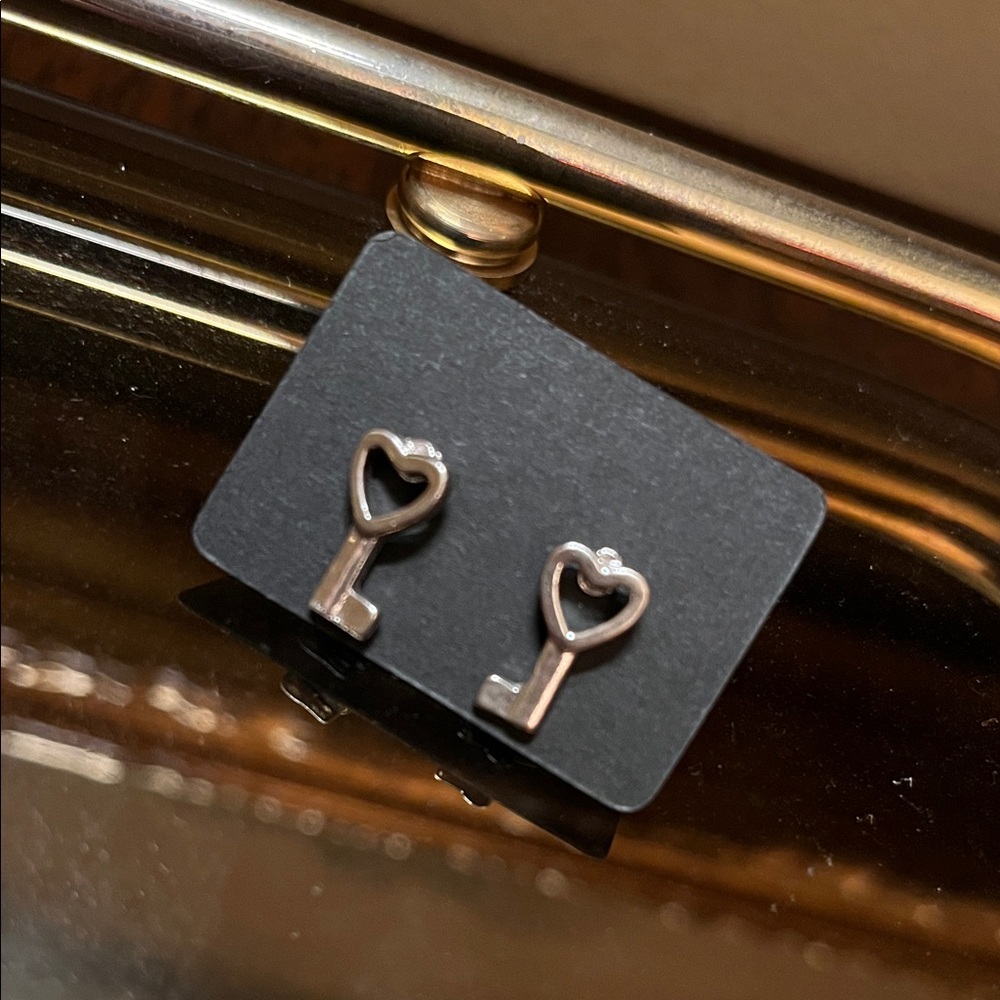 Silver Key Stud Earrings